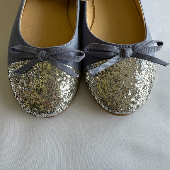 Gymboree NWT - Girls Blue Silver Sparkle Denim Glitter Ballet Bow Flats - Size 1 - Picture 5 of 6